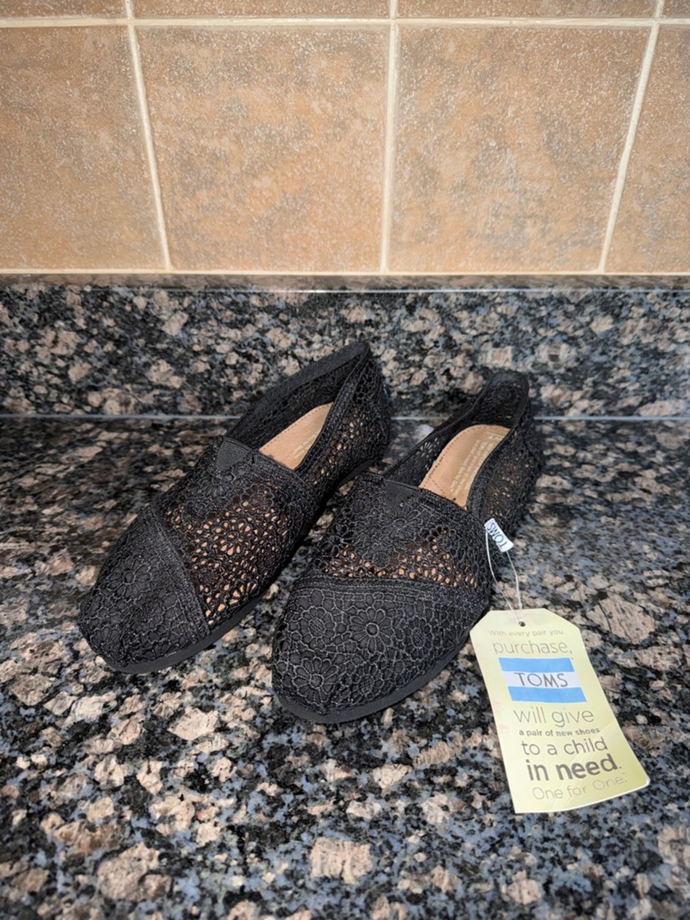 Toms Black Crochet Lace Classic Slip-On Flats